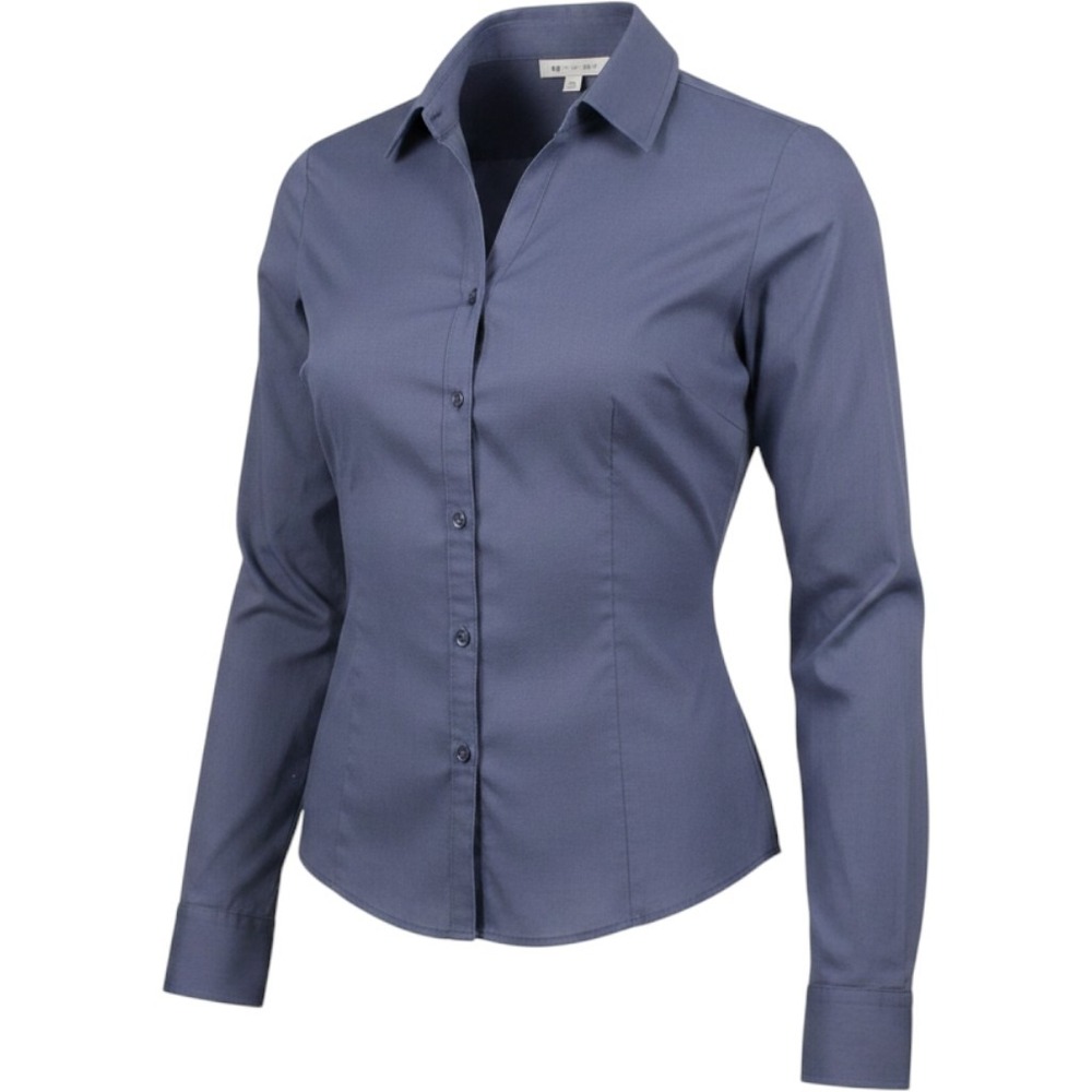 Doublju Womens Navy Blue Long Sleeve Button Down Shirt XL Tailored Work Blouse
